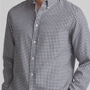 rag & bone • Slim Fit Gray & Cream Gingham Long Sleeve Button Up Shirt Size L